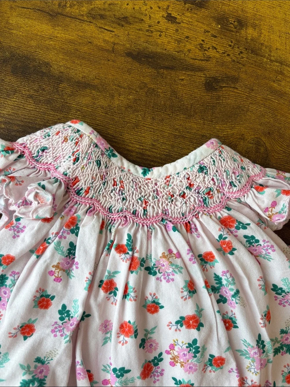 Rachel Riley Pink Floral Smocked Baby Romper